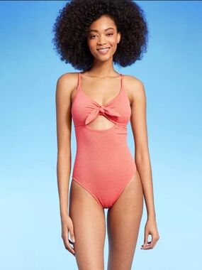 Shade & Shore Coral One-Piece Swimsuit with Front Knot Cutout